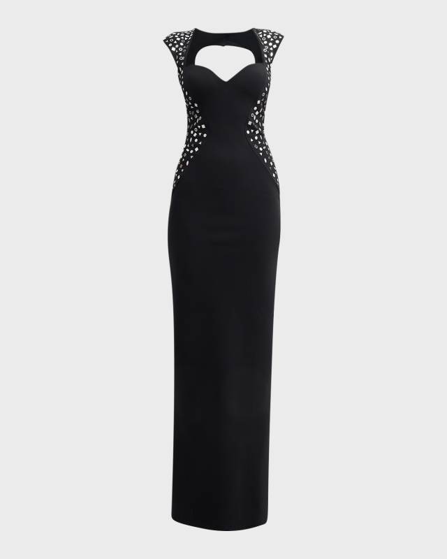 Cutout Embellished Sweetheart Column Gown